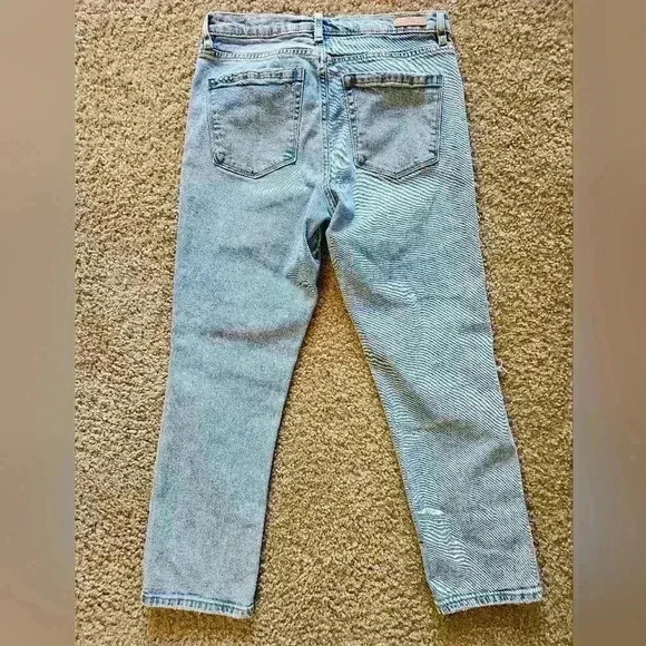 BlankNYC Light-Wash Distressed Jeans with Mickey Mouse Patches on Knees, Size 28 - Picture 6 of 7